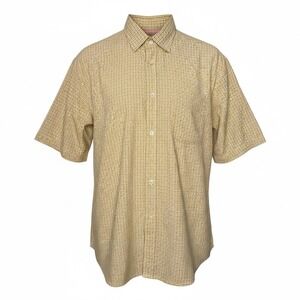 Bugatchi Uomo Men Short Sleeve Button Down Plaid Shirt Yellow Purple Size XXL